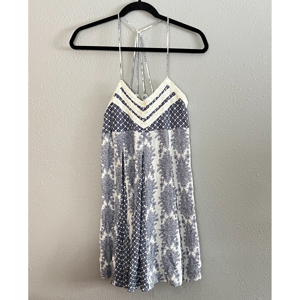 Staccato Women's Dress Blue & White Babydoll Geometric Mini Dress 13571 Size S